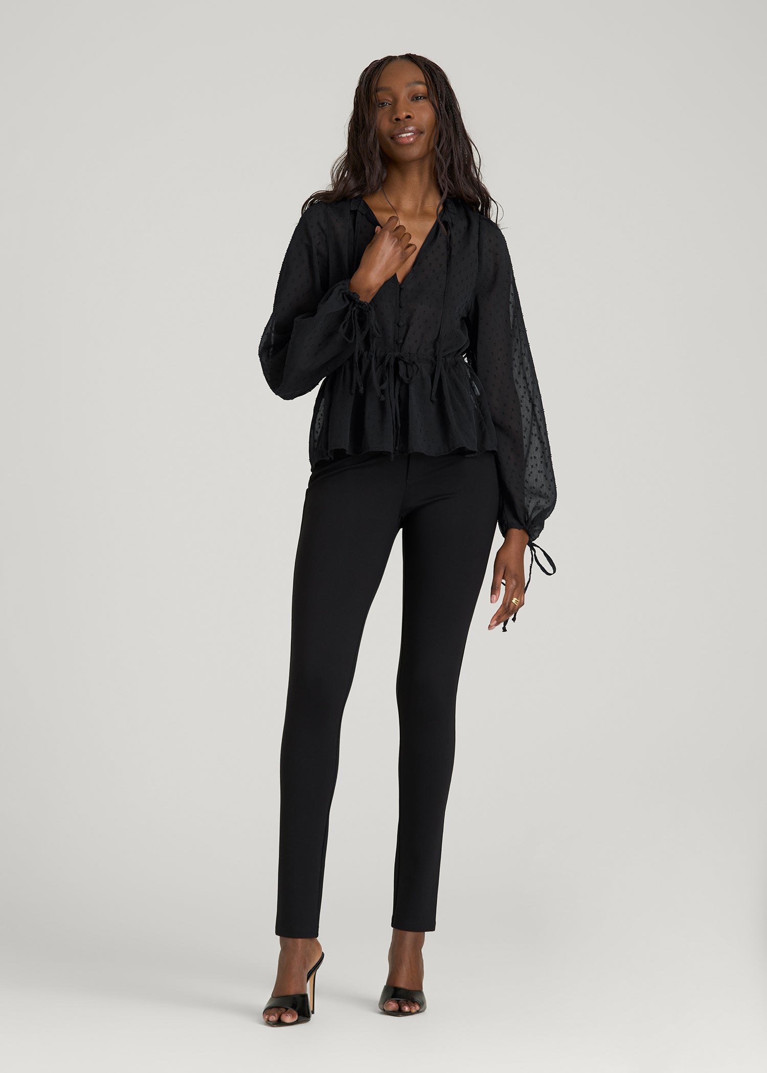 American Tall Women Peasant Chiffon Blouse for Tall Women in Black