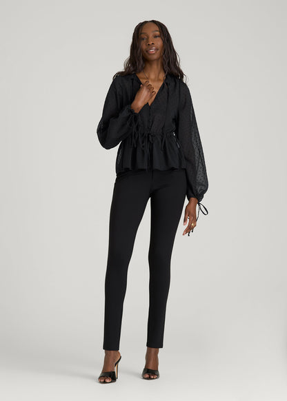 American Tall Women Peasant Chiffon Blouse for Tall Women in Black