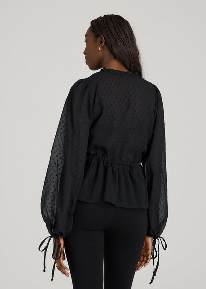 American Tall Women Peasant Chiffon Blouse for Tall Women in Black