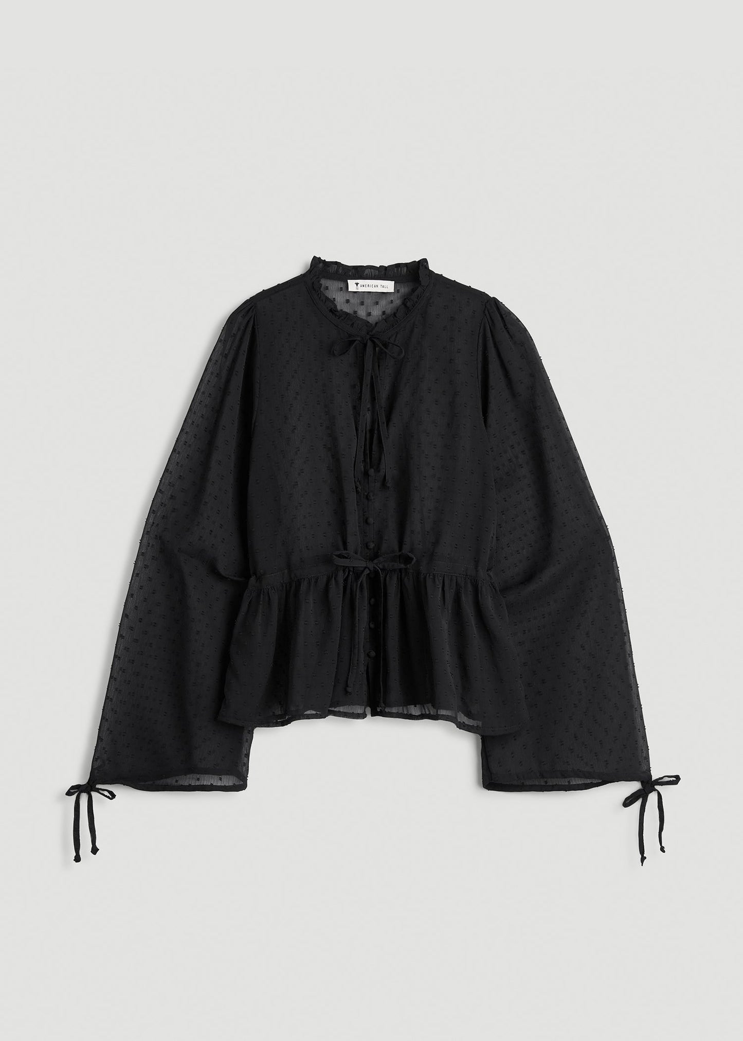 American Tall Women Peasant Chiffon Blouse for Tall Women in Black