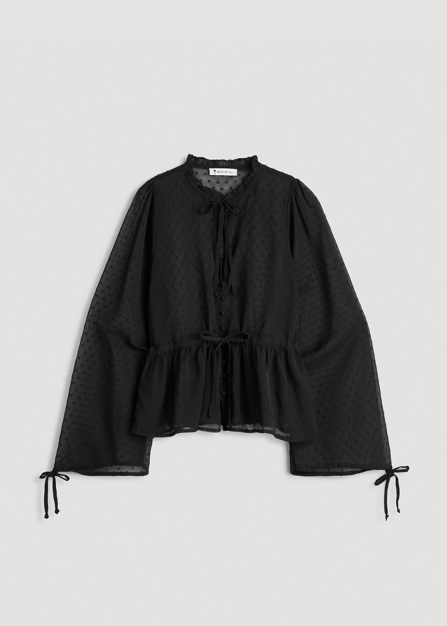 American Tall Women Peasant Chiffon Blouse for Tall Women in Black