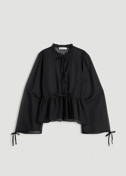American Tall Women Peasant Chiffon Blouse for Tall Women in Black
