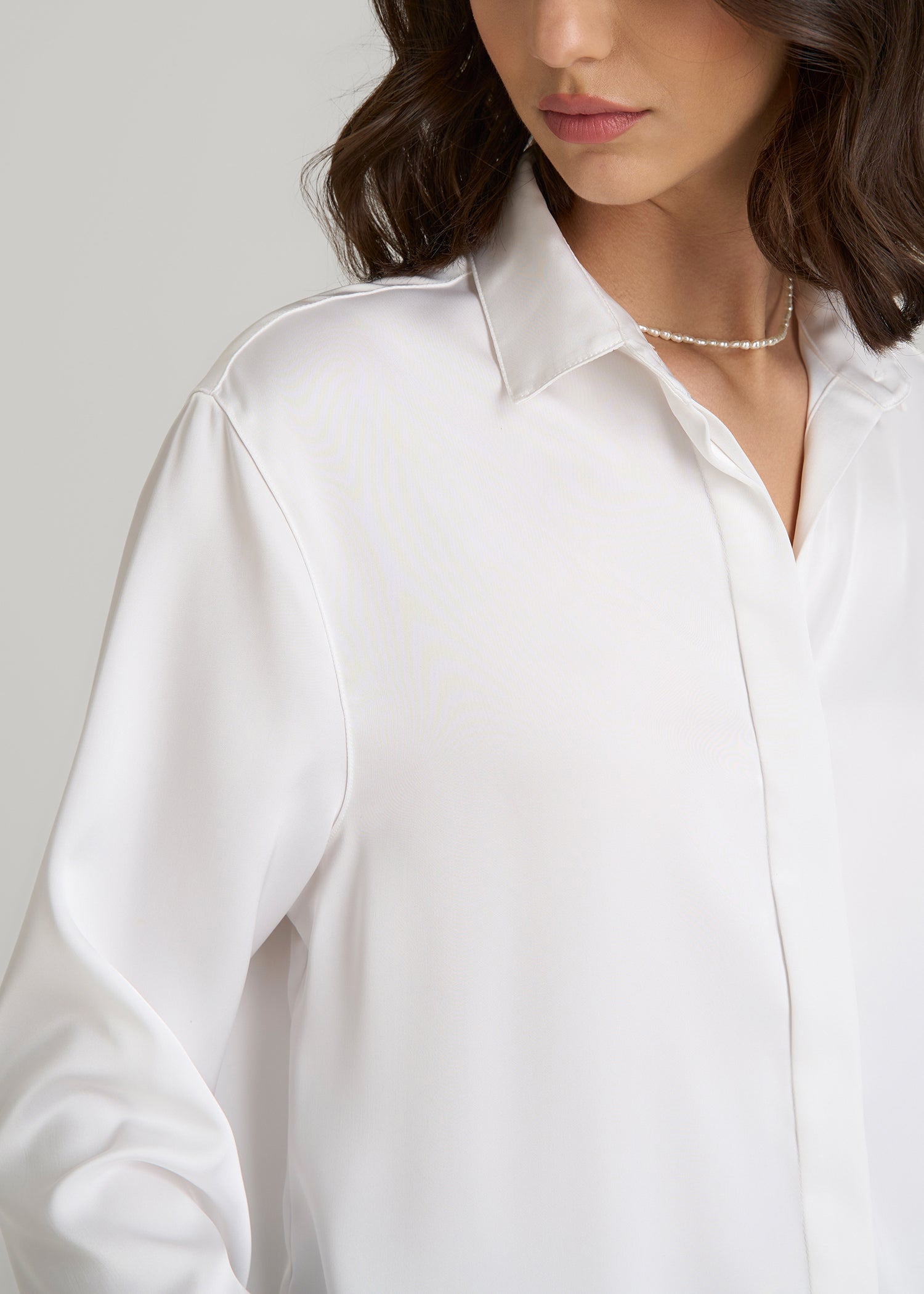 American Tall Women Relaxed Button-Up Blouse for Tall Women in Pearl White