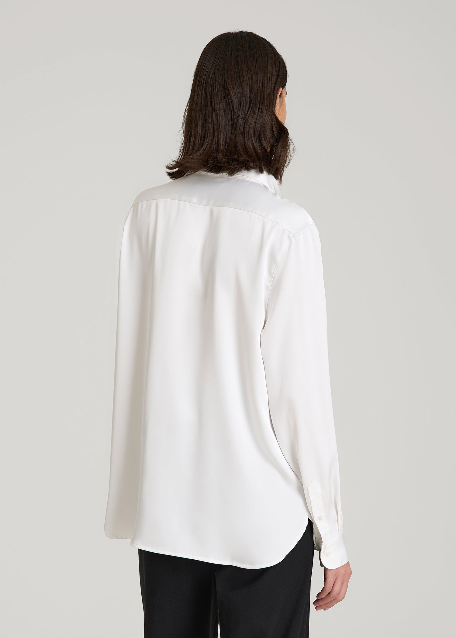 American Tall Women Relaxed Button-Up Blouse for Tall Women in Pearl White