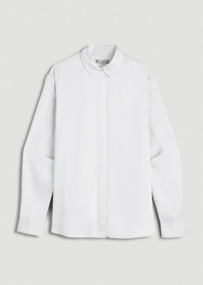 American Tall Women Relaxed Button-Up Blouse for Tall Women in Pearl White