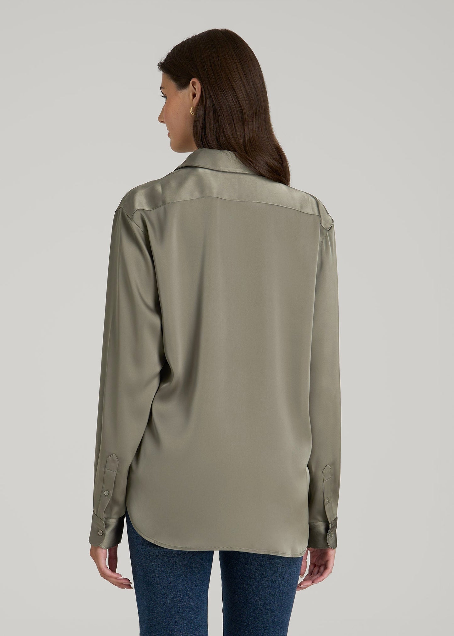 American Tall Women Relaxed Button-Up Blouse for Tall Women in Camper Green