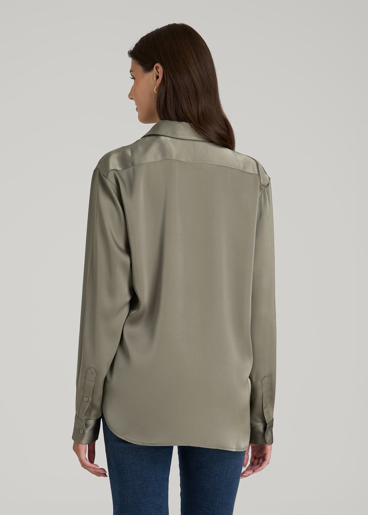 American Tall Women Relaxed Button-Up Blouse for Tall Women in Camper Green