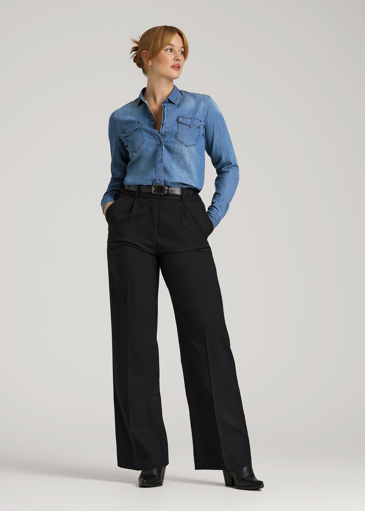 American Tall Women Denim Shirt for Tall Women in Faded Blue