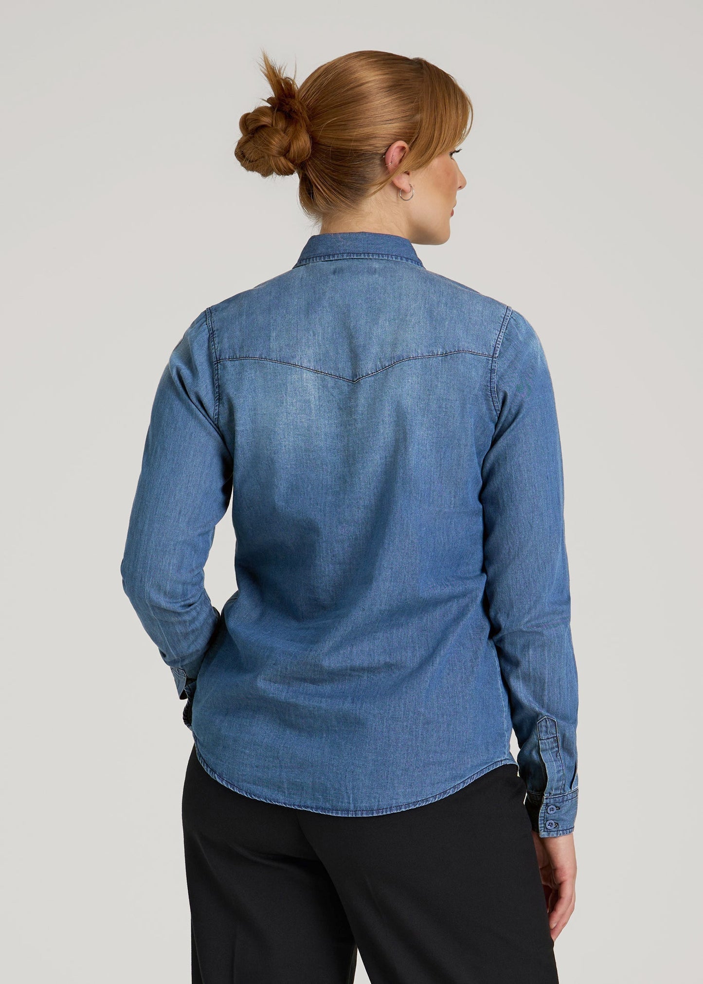 American Tall Women Denim Shirt for Tall Women in Faded Blue