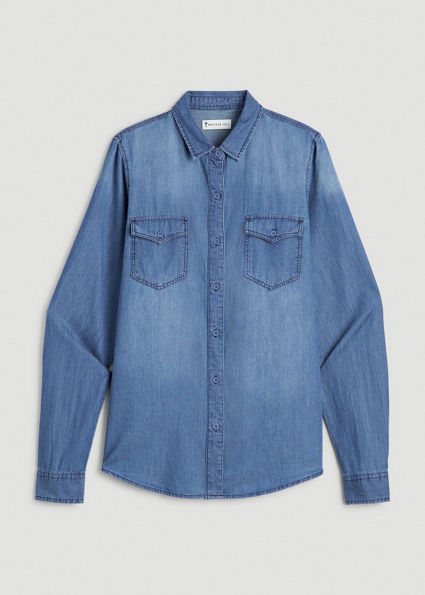 American Tall Women Denim Shirt for Tall Women in Faded Blue