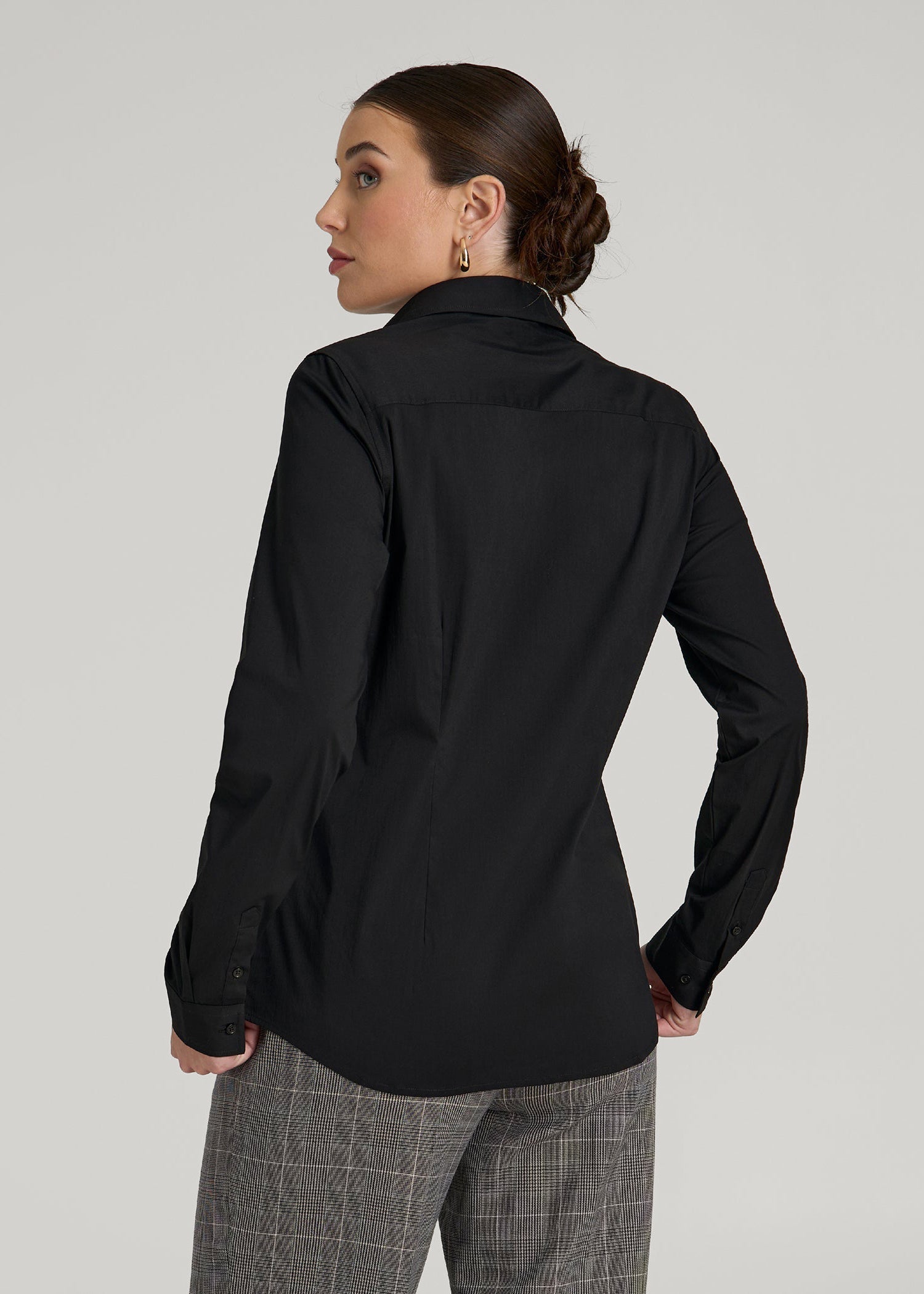 American Tall Women Slim Fit Button Up Shirt for Tall Women in Black