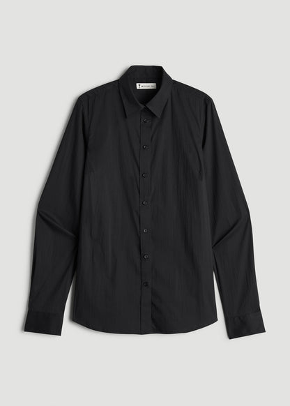 American Tall Women Slim Fit Button Up Shirt for Tall Women in Black