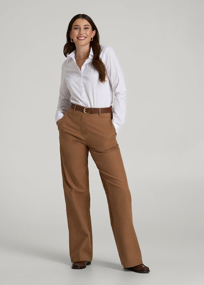 American Tall Women Slim Fit Button Up Shirt for Tall Women in White