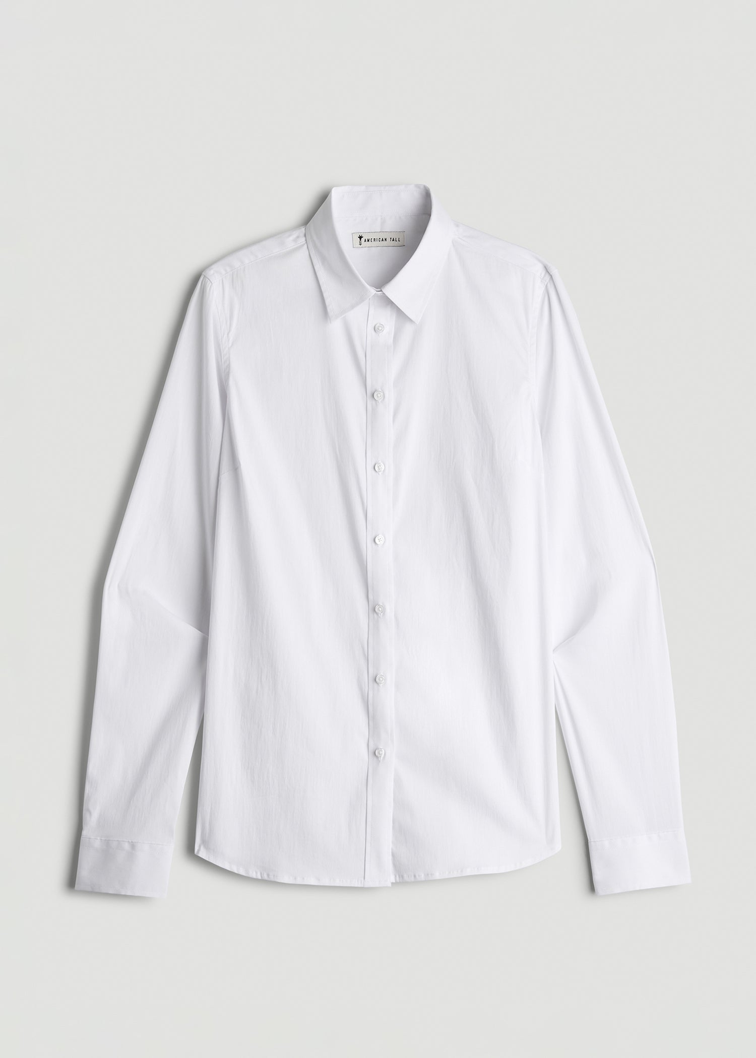 American Tall Women Slim Fit Button Up Shirt for Tall Women in White