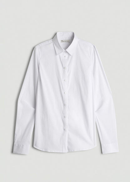 American Tall Women Slim Fit Button Up Shirt for Tall Women in White