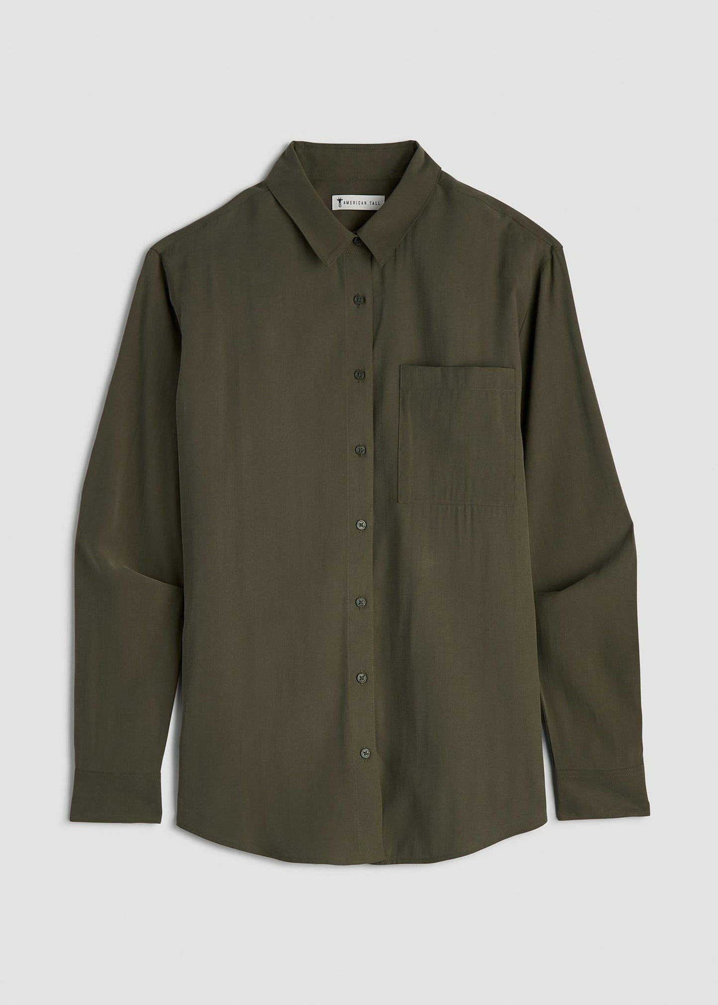 American Tall Women Relaxed Button-Up Single-Pocket Blouse for Tall Women in Forest Night