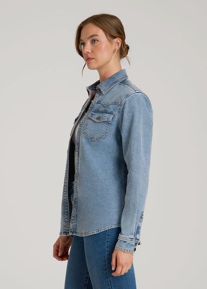American Tall Women Western Denim Shirt for Tall Women in Heritage Faded