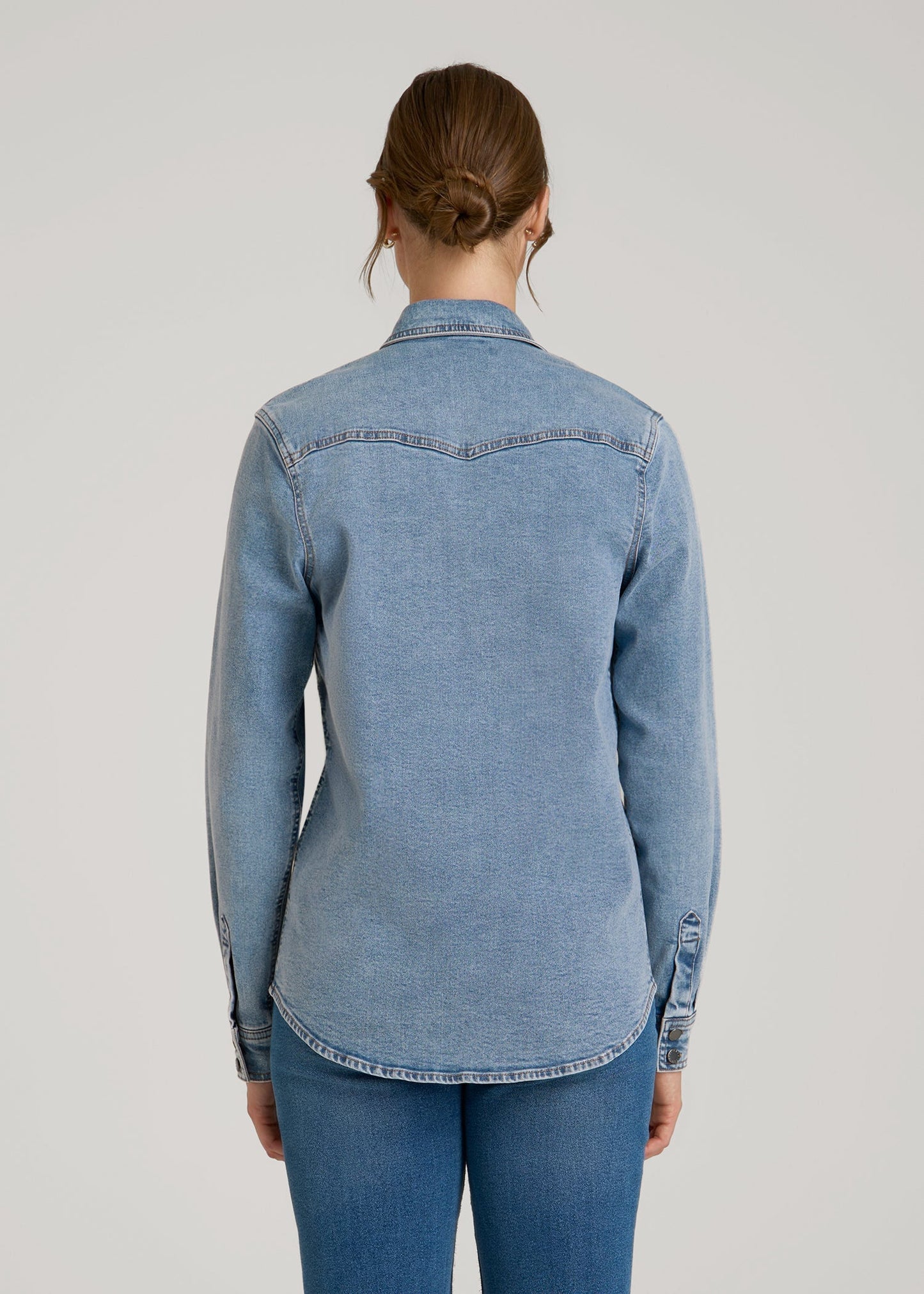American Tall Women Western Denim Shirt for Tall Women in Heritage Faded
