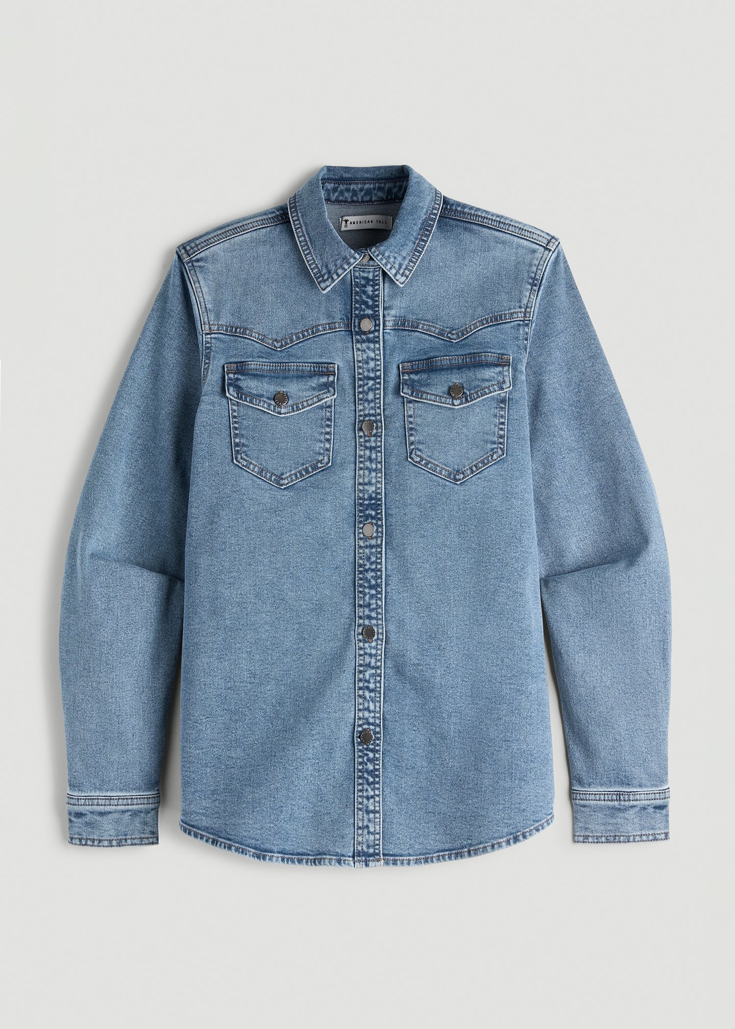 American Tall Women Western Denim Shirt for Tall Women in Heritage Faded