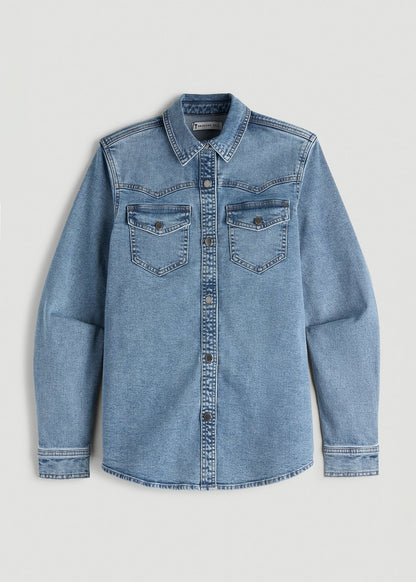 American Tall Women Western Denim Shirt for Tall Women in Heritage Faded