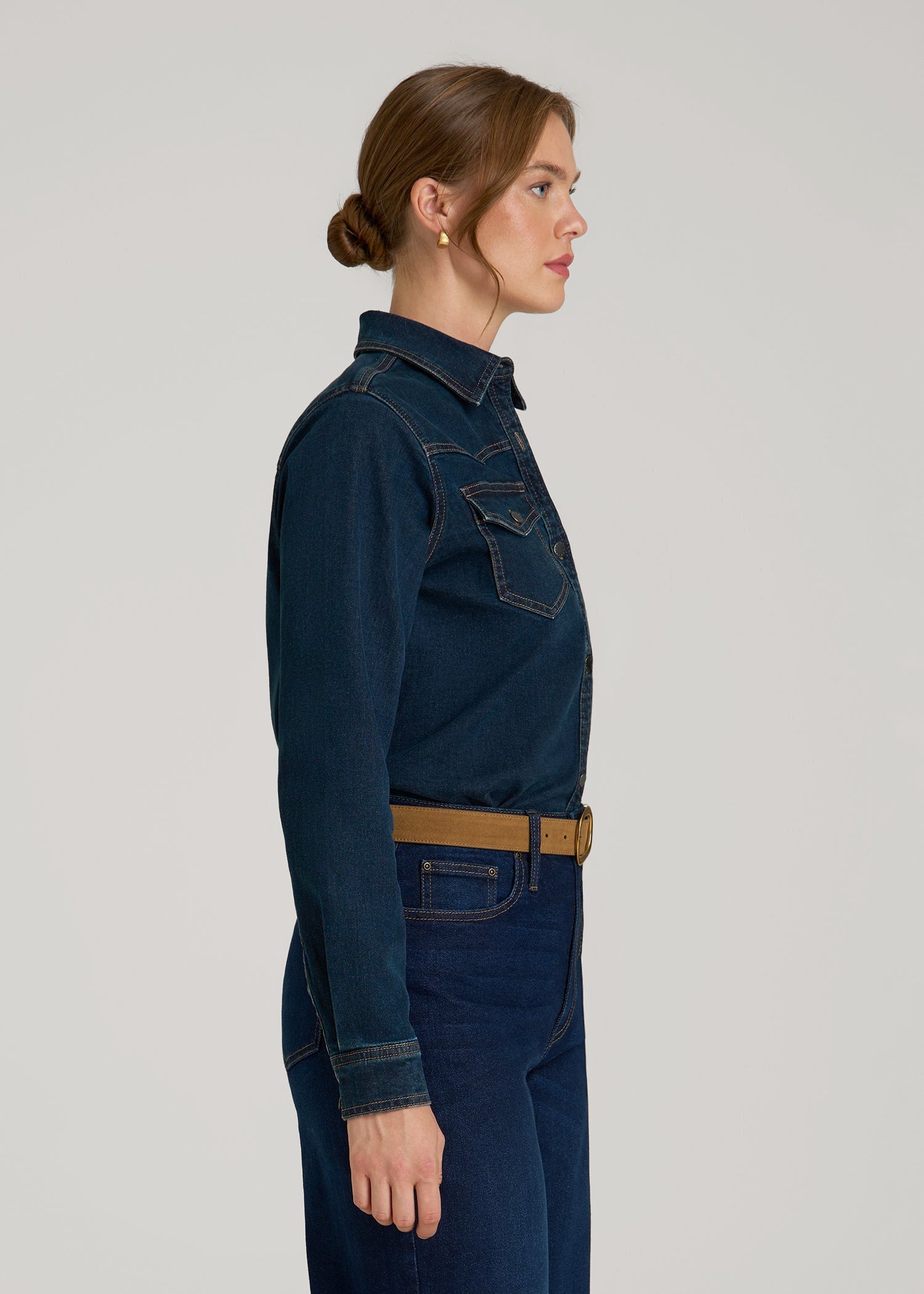 American Tall Women Western Denim Shirt for Tall Women in Indigo Dusk