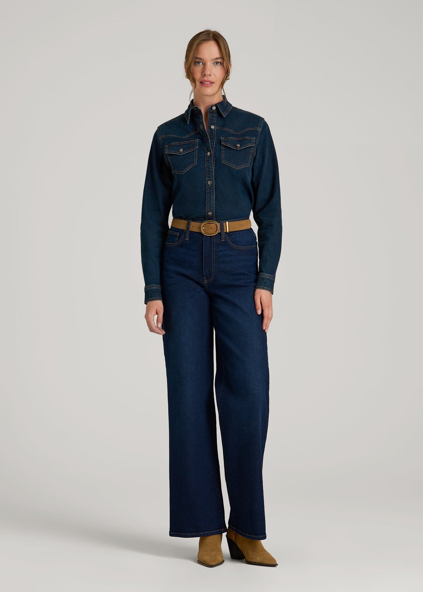 American Tall Women Western Denim Shirt for Tall Women in Indigo Dusk