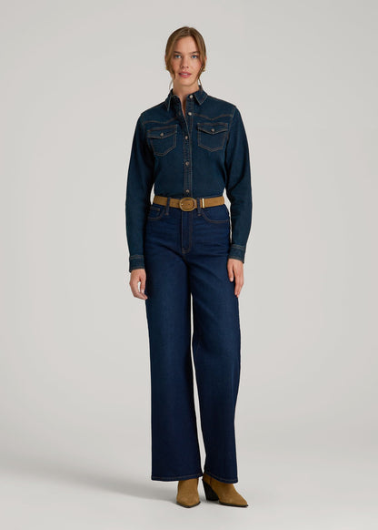 American Tall Women Western Denim Shirt for Tall Women in Indigo Dusk