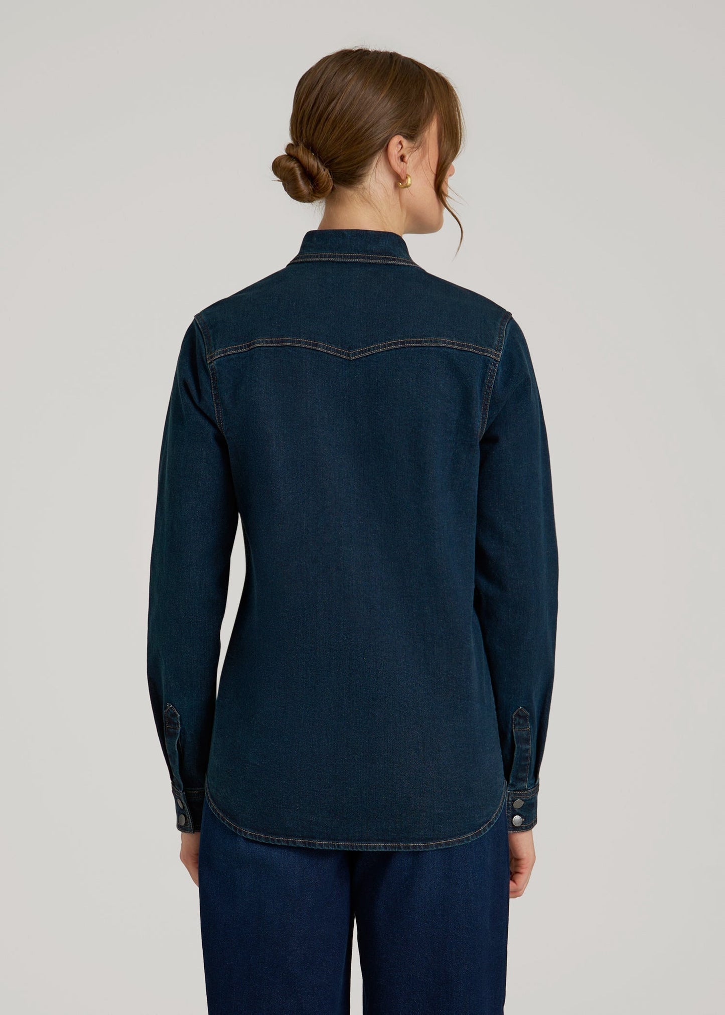 American Tall Women Western Denim Shirt for Tall Women in Indigo Dusk