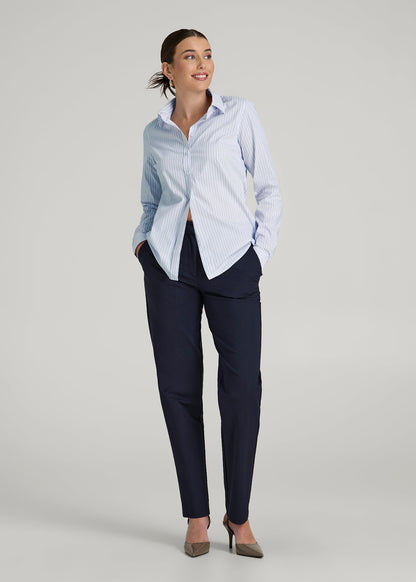 American Tall Women Slim Fit Button Up Shirt for Tall Women in Light Blue Stripe
