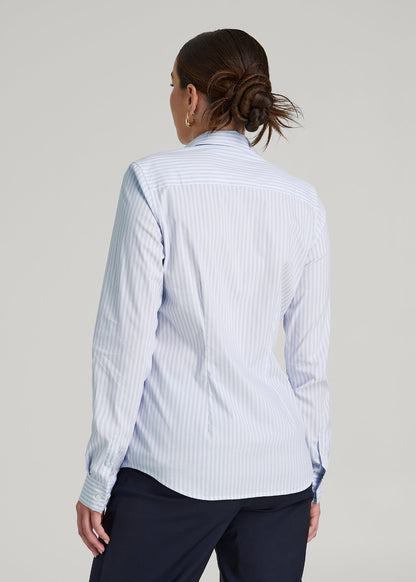 American Tall Women Slim Fit Button Up Shirt for Tall Women in Light Blue Stripe