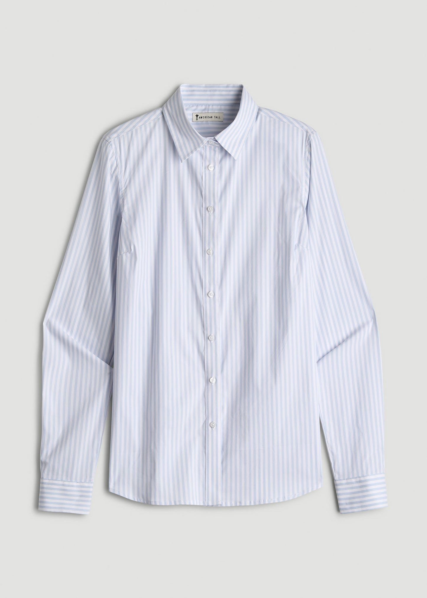 American Tall Women Slim Fit Button Up Shirt for Tall Women in Light Blue Stripe