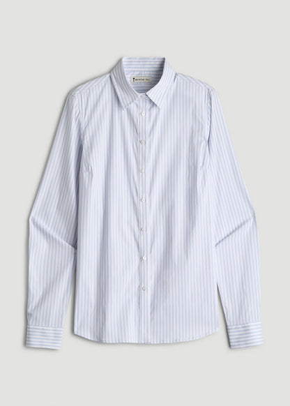 American Tall Women Slim Fit Button Up Shirt for Tall Women in Light Blue Stripe