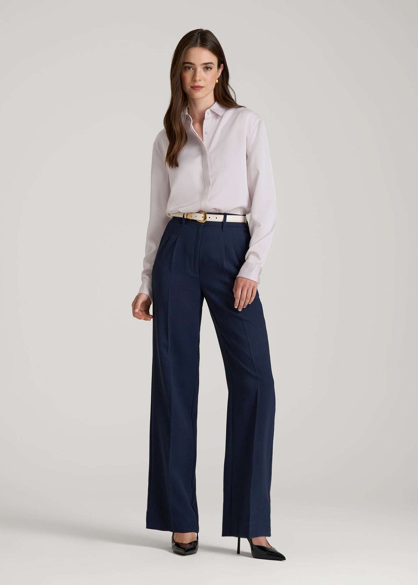American Tall Women Relaxed Button-Up Blouse for Tall Women in Grey Lilac