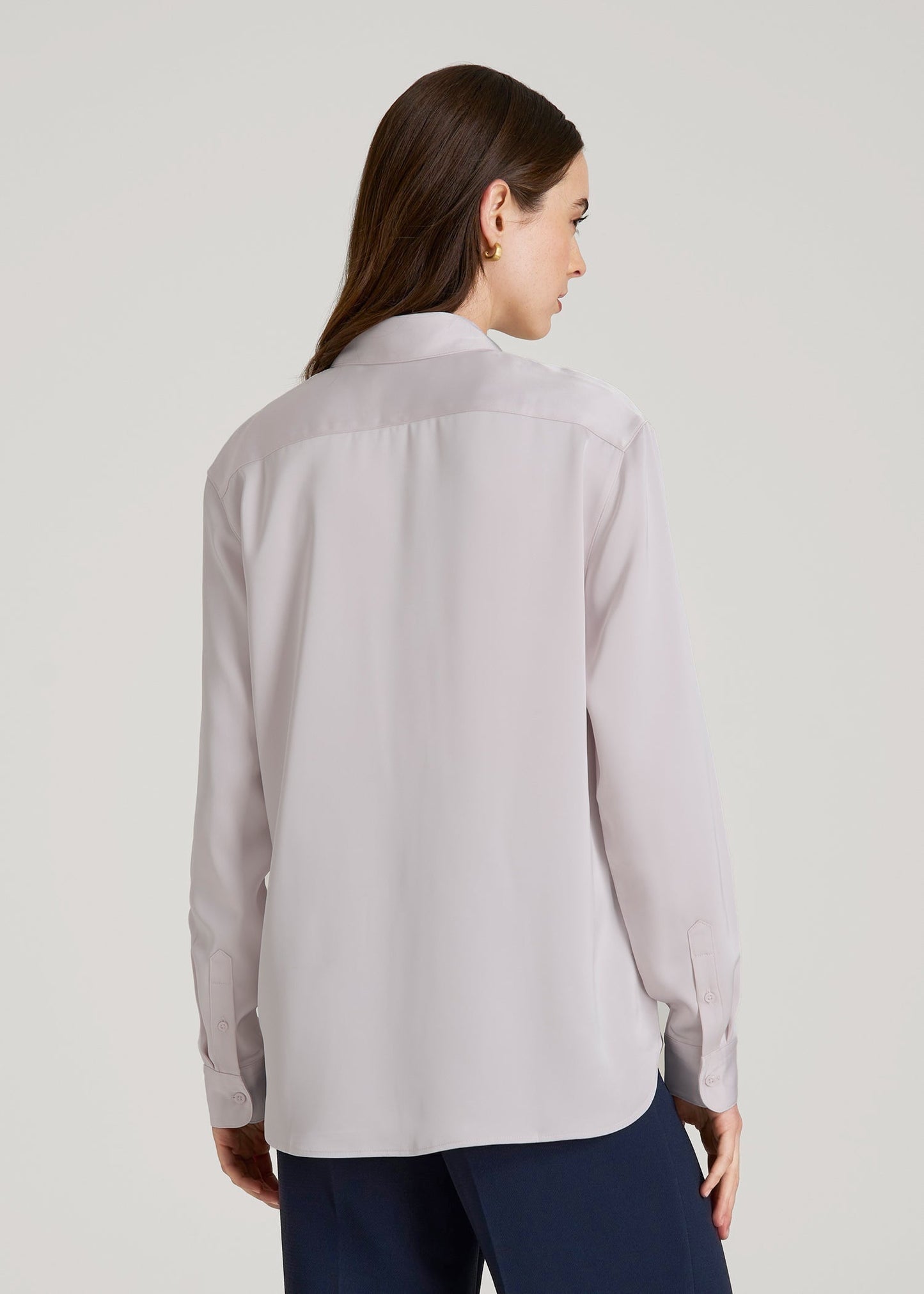 American Tall Women Relaxed Button-Up Blouse for Tall Women in Grey Lilac