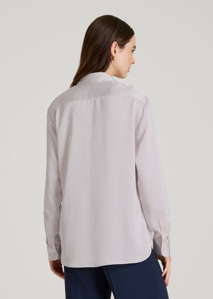 American Tall Women Relaxed Button-Up Blouse for Tall Women in Grey Lilac