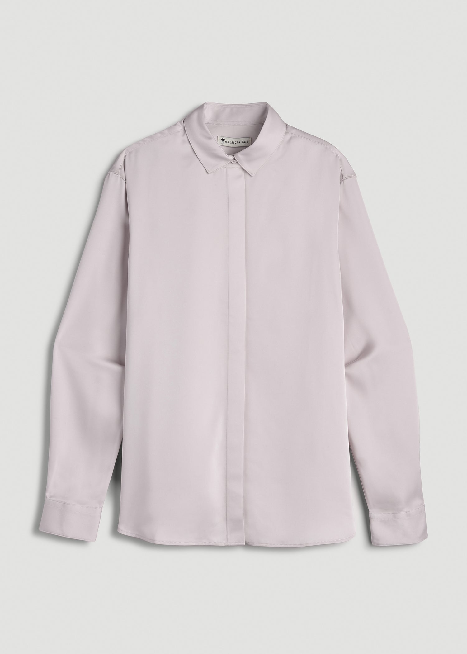 American Tall Women Relaxed Button-Up Blouse for Tall Women in Grey Lilac
