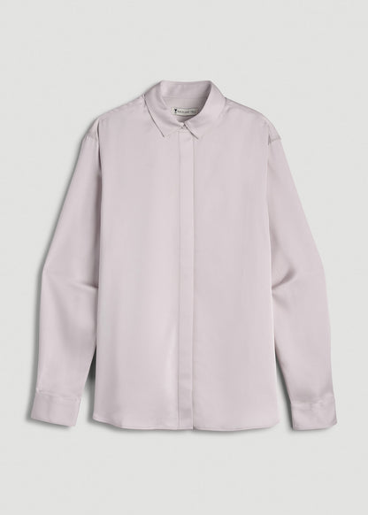 American Tall Women Relaxed Button-Up Blouse for Tall Women in Grey Lilac