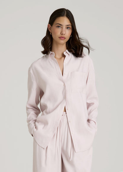 American Tall Women Relaxed Button-Up Single-Pocket Blouse for Tall Women in Grey Lilac