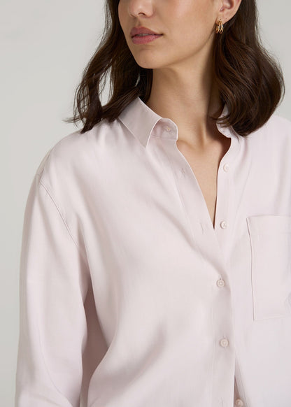 American Tall Women Relaxed Button-Up Single-Pocket Blouse for Tall Women in Grey Lilac