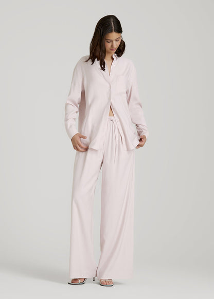 American Tall Women Relaxed Button-Up Single-Pocket Blouse for Tall Women in Grey Lilac