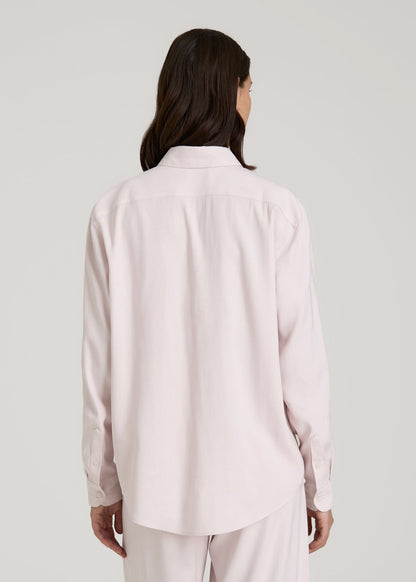 American Tall Women Relaxed Button-Up Single-Pocket Blouse for Tall Women in Grey Lilac