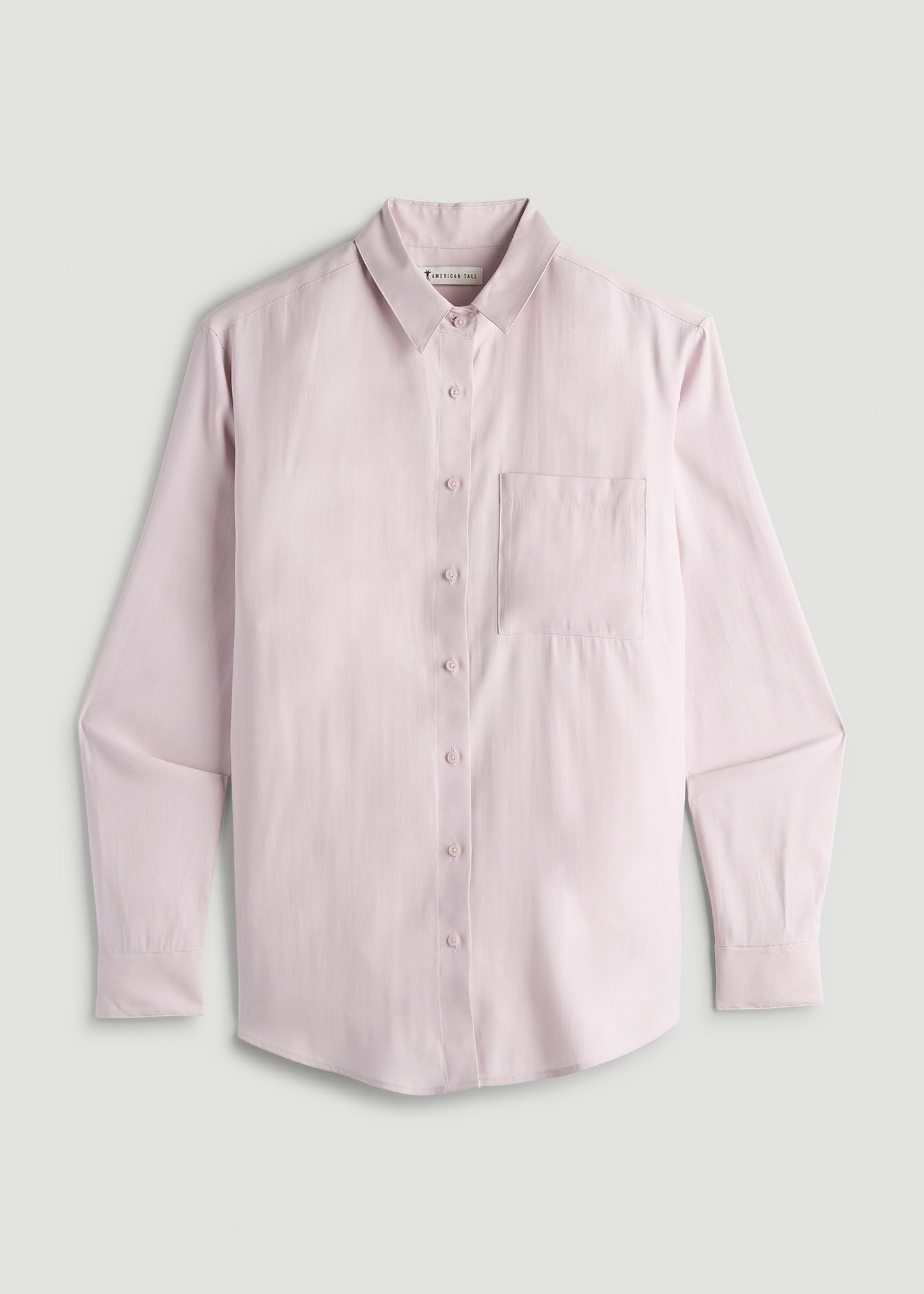 American Tall Women Relaxed Button-Up Single-Pocket Blouse for Tall Women in Grey Lilac