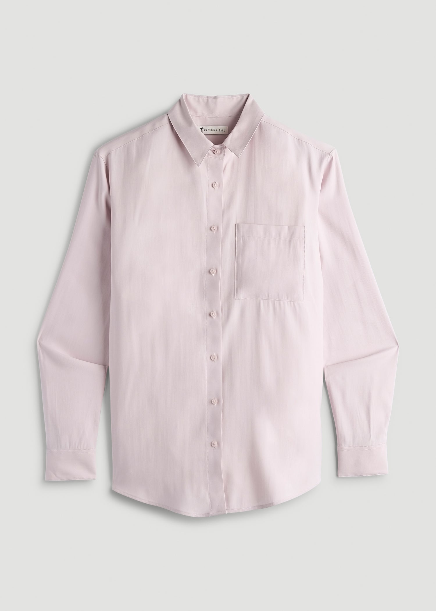 American Tall Women Relaxed Button-Up Single-Pocket Blouse for Tall Women in Grey Lilac