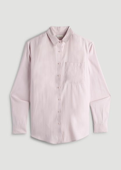 American Tall Women Relaxed Button-Up Single-Pocket Blouse for Tall Women in Grey Lilac