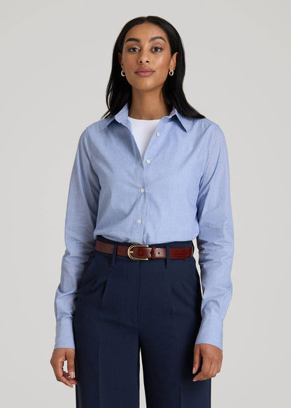 American Tall Women|Men Regular Fit Dress Shirt for Tall Women in Chambray Blue