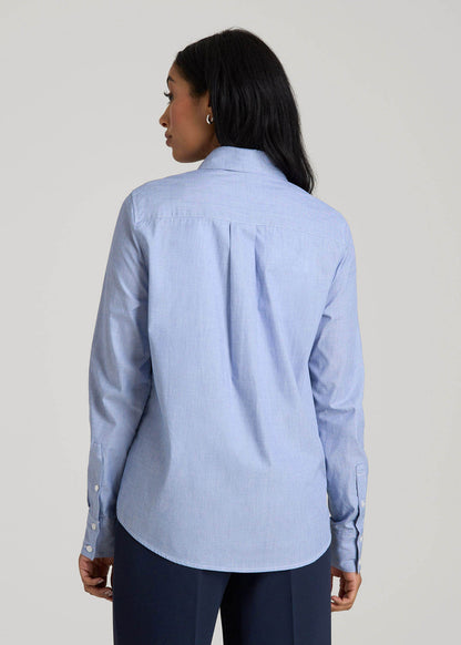 American Tall Women|Men Regular Fit Dress Shirt for Tall Women in Chambray Blue