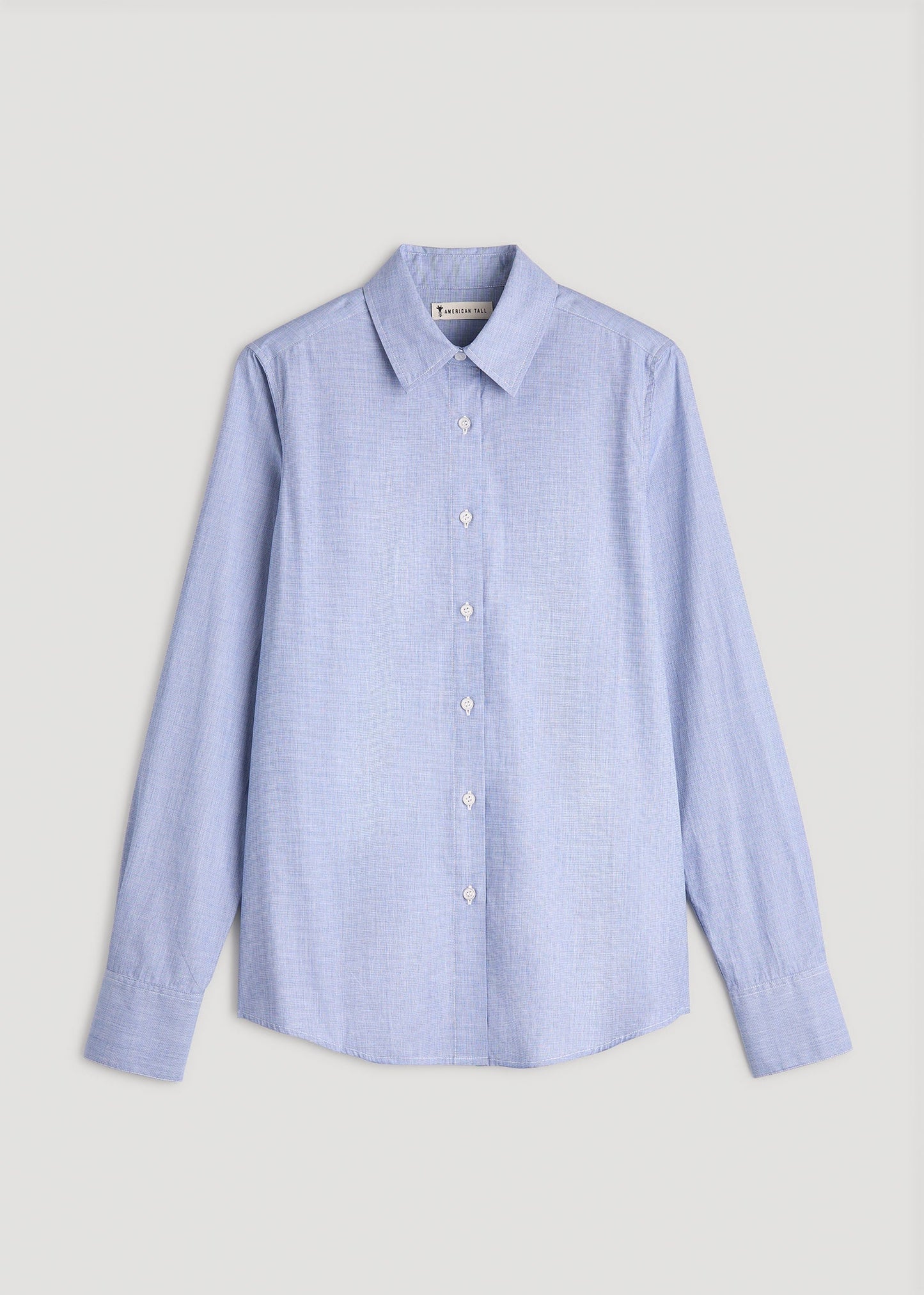 American Tall Women|Men Regular Fit Dress Shirt for Tall Women in Chambray Blue