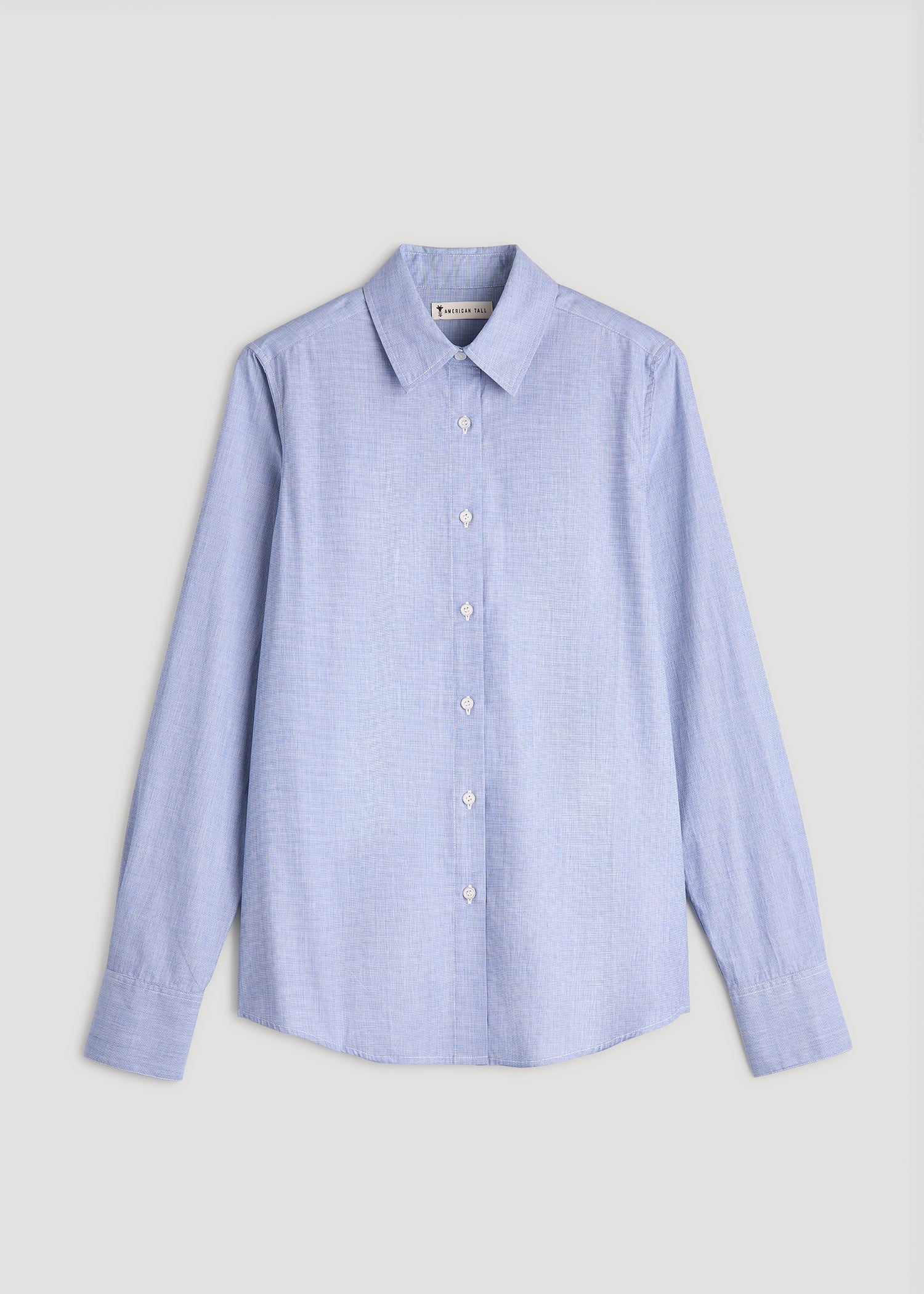 American Tall Women|Men Regular Fit Dress Shirt for Tall Women in Chambray Blue