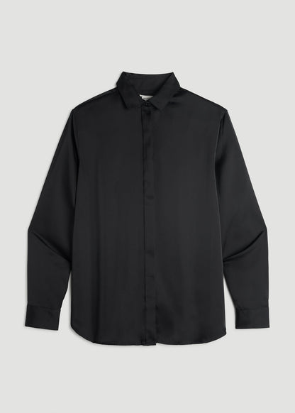 American Tall Women Relaxed Button-Up Blouse for Tall Women in Black