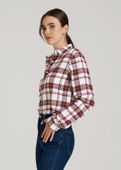 American Tall Women|Men Flannel Button-Up Shirt for Tall Women in Port Royale Plaid